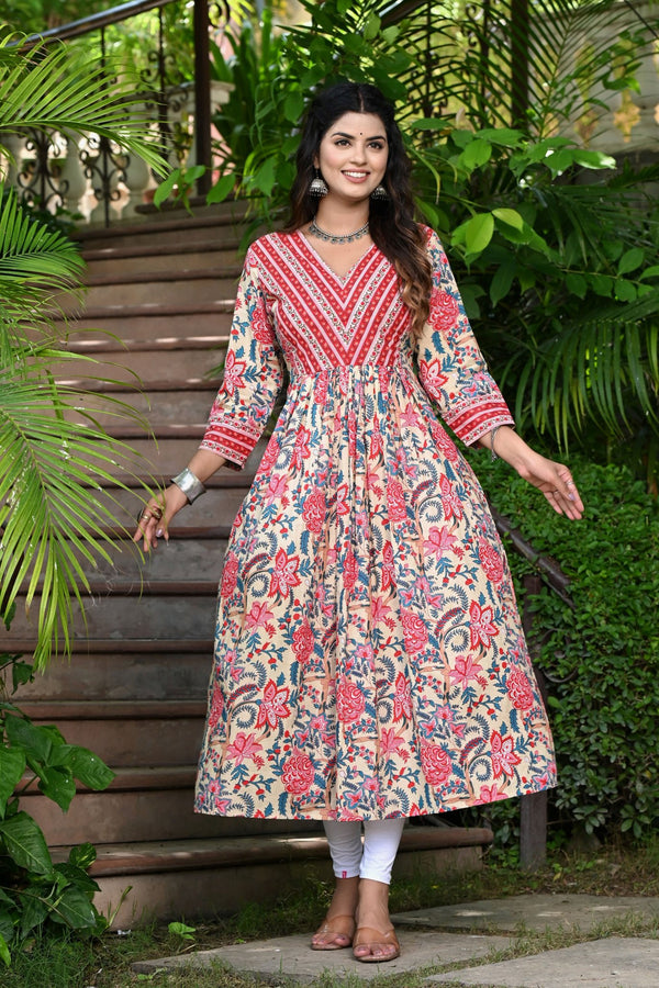 Buy Multi Color Cambric Print Rural Rajasthani Kurta With Palazzo For Women  by Naintara Bajaj Online at Aza Fashions.